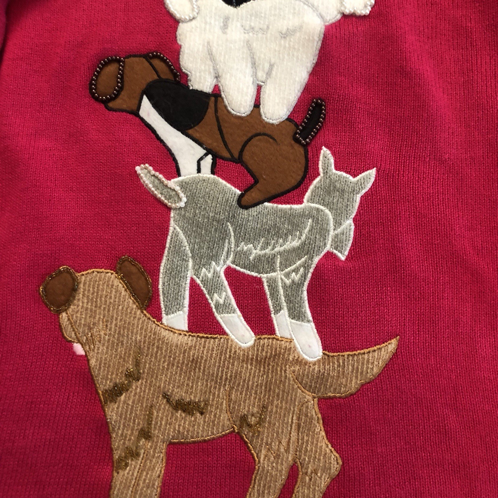 Vintage Berek Dog Show Beaded Embroidered Long Sleeves Fuchsia Sweater size 2X