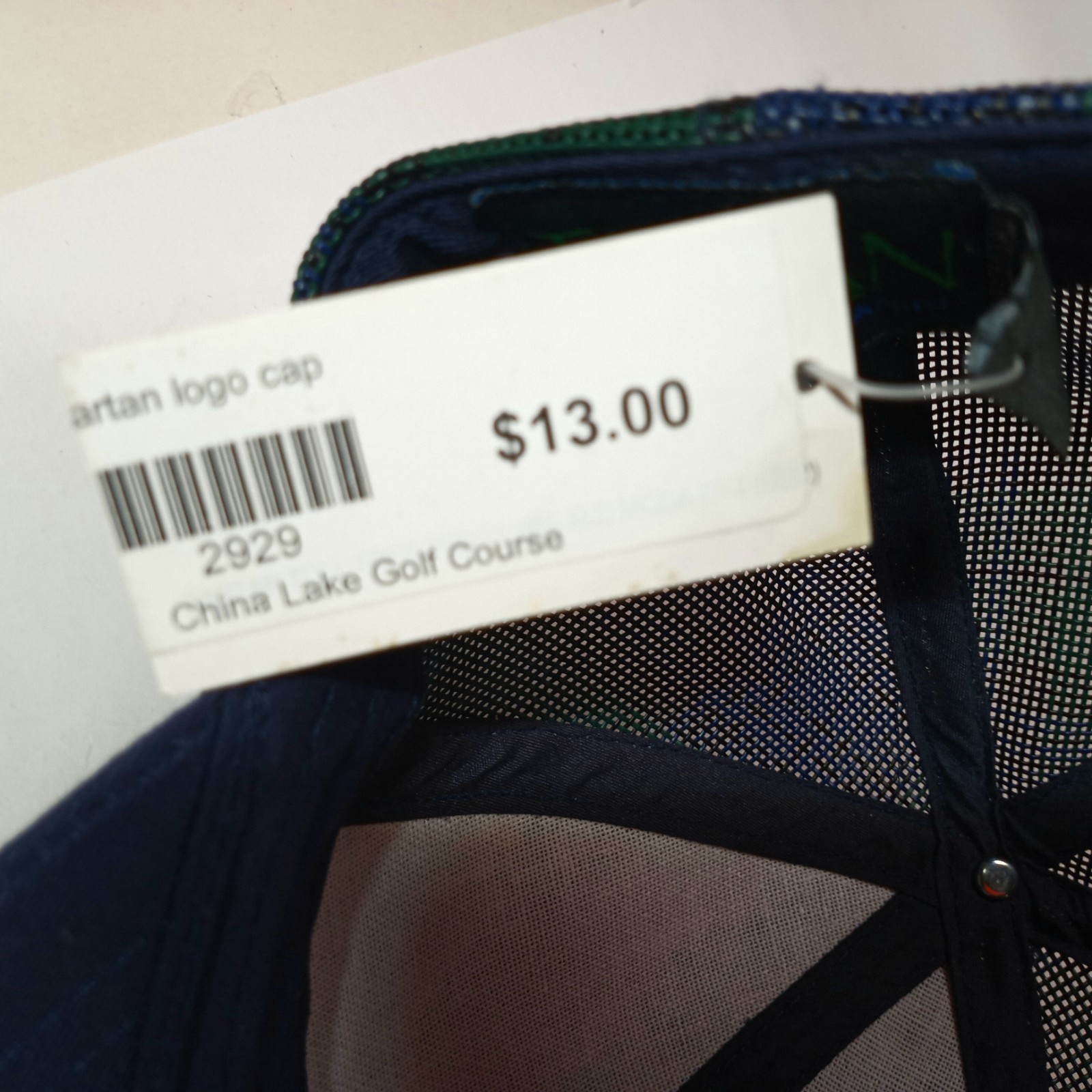 China Lake Golf Course Hat Mesh Tartan Adjustable Strap Back New With Tags