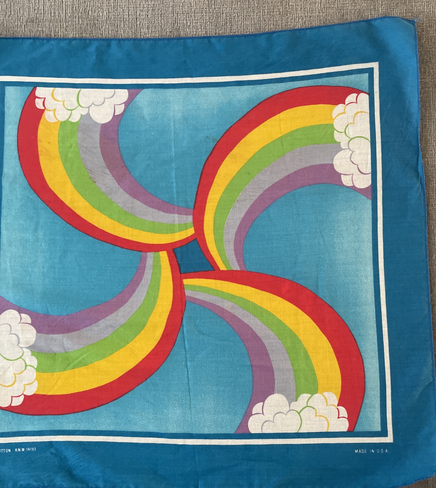 Vintage Rainbow Bandana RN 14193 Hippy Chic Handkerchief 100% Cotton USA