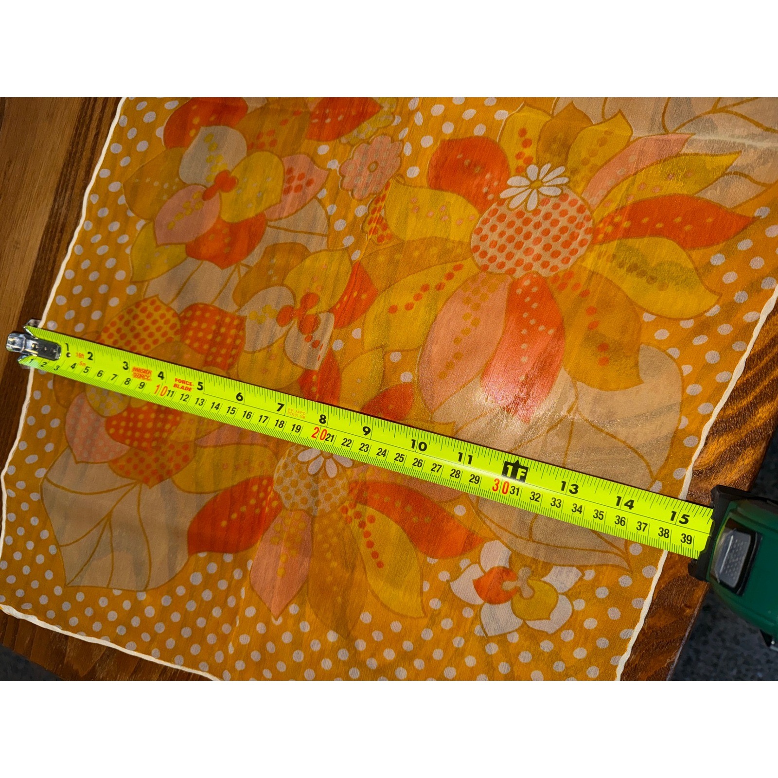 Vintage Bebe Silk Scarf Orange Yellow Floral Polka Dot Hand Rolled Made in Japan