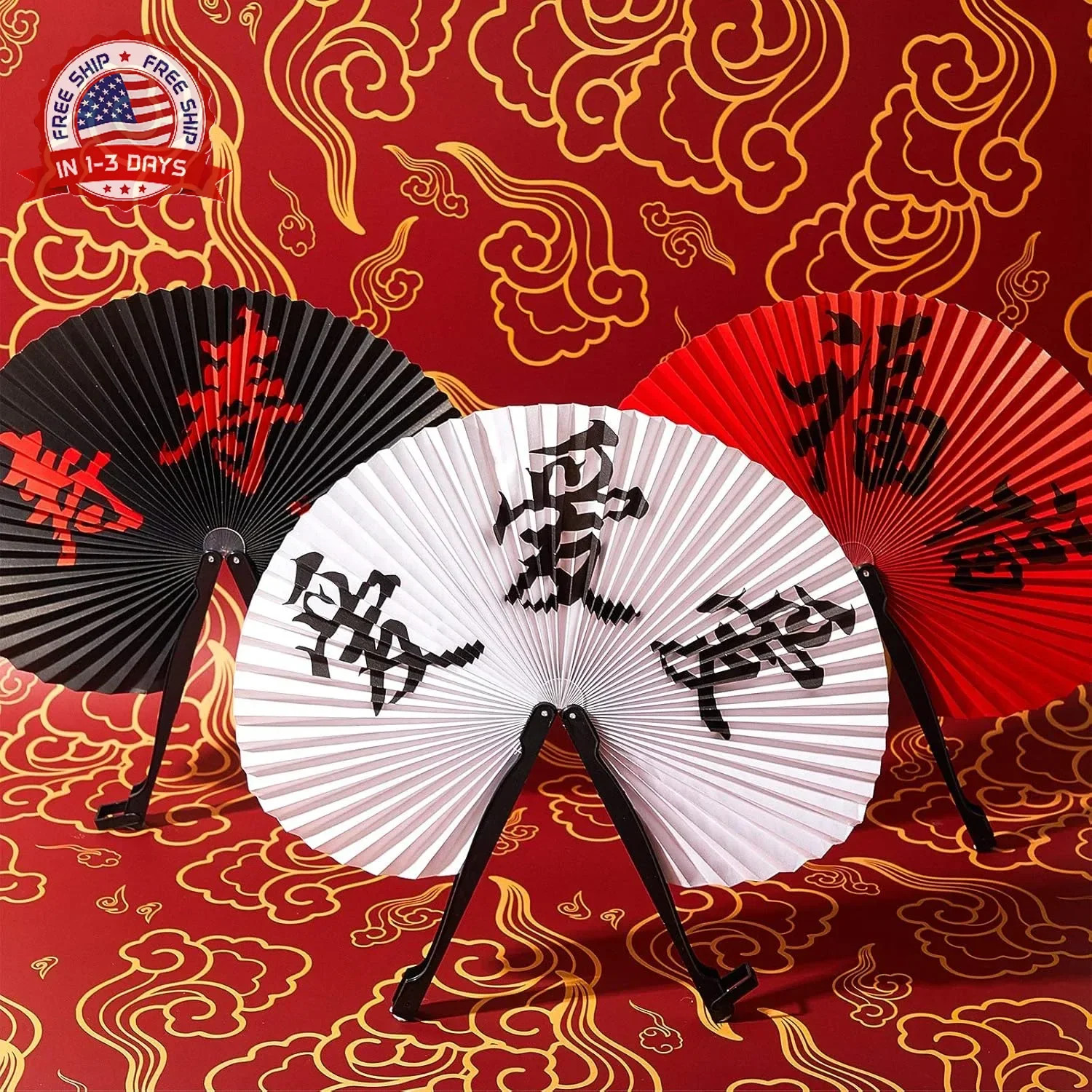 Jetec 10 Pcs Chinese Folding Hand Fans, Oriental Japanese Paper Handheld Fans fo