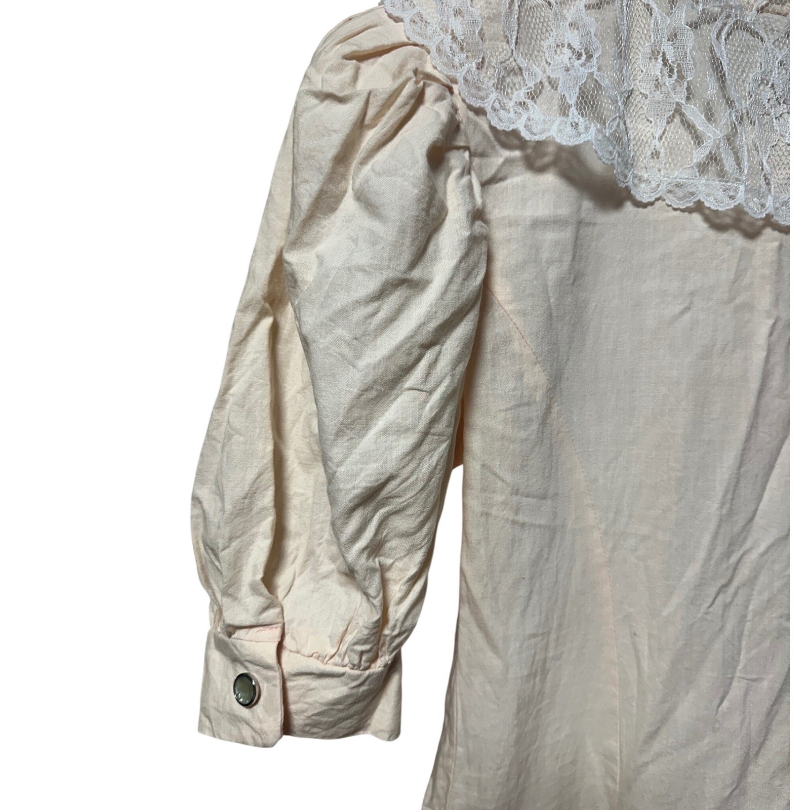 Vintage 1970s Joni Blair Prairie Dress Lace Collar Cotton Pockets USA 7