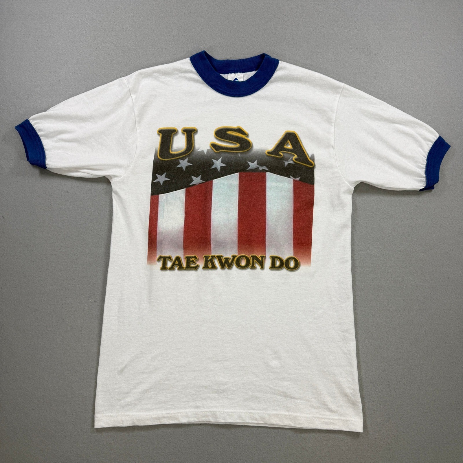 USA Tae Kwon Do Ringer T-Shirt Unisex Adult S White Graphic Vintage 90s