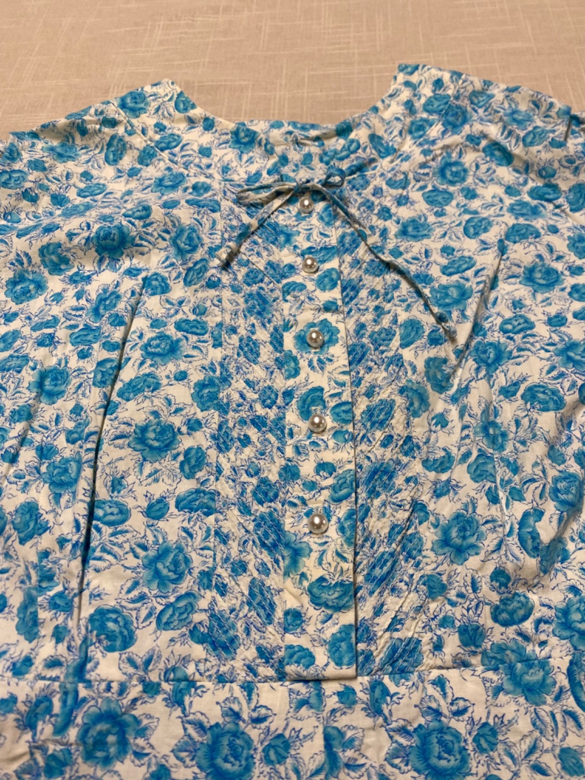 Vintage Dress 1950s Shirtwaist Sundress Blue Floral Cotton A-Line Button Up