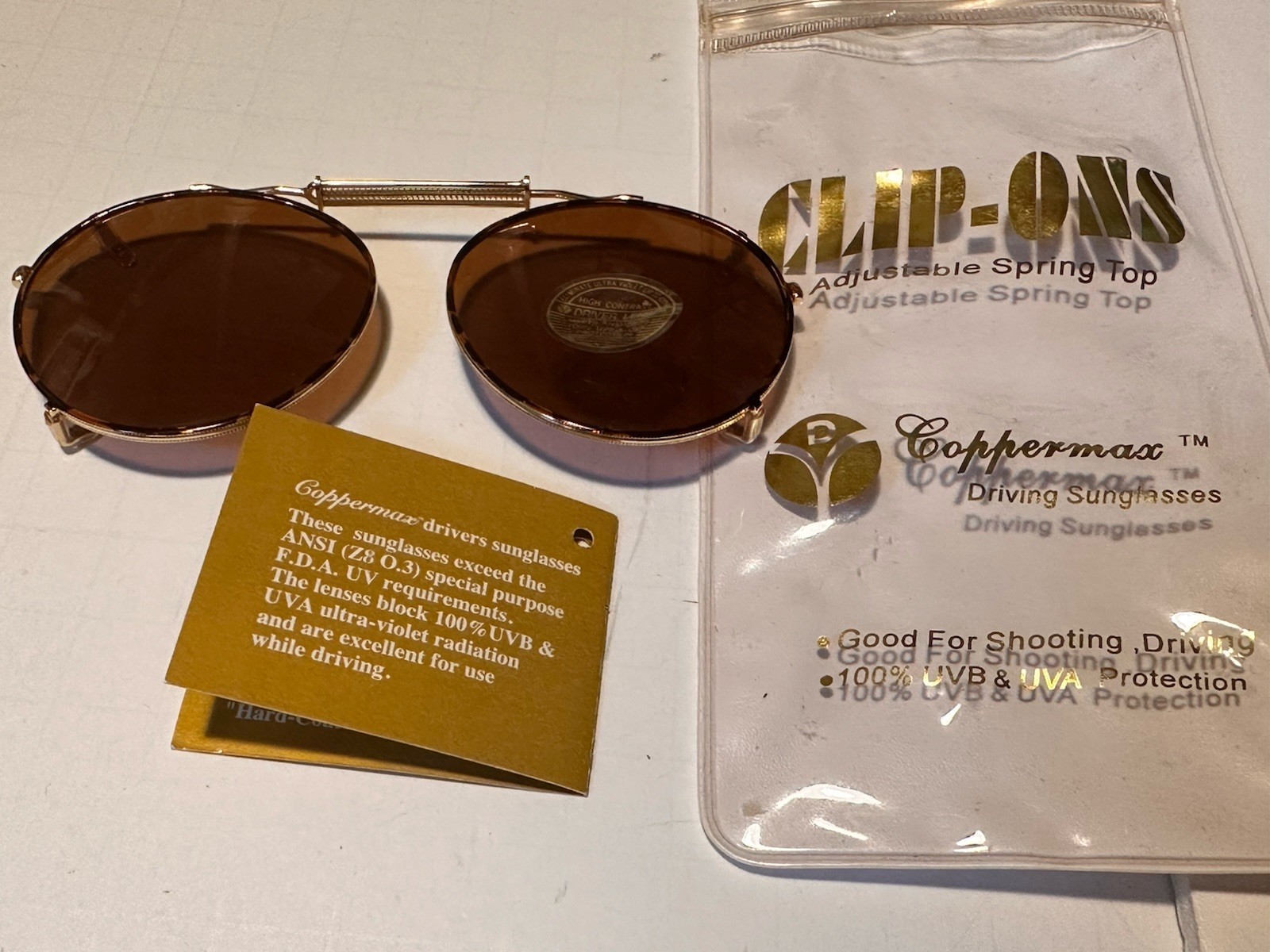 Vintage COPPERMAX Round Clip-on Sunglasses 100% UVA UVB