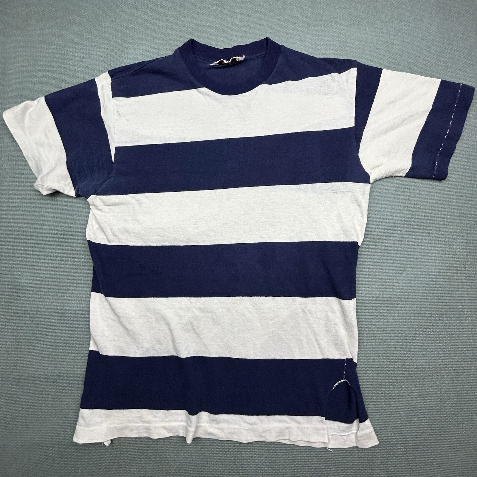 Vtg 50s 60s Shirt Combed Cotton Striped Side Vent Surf Beach Mod Sail Sz Small