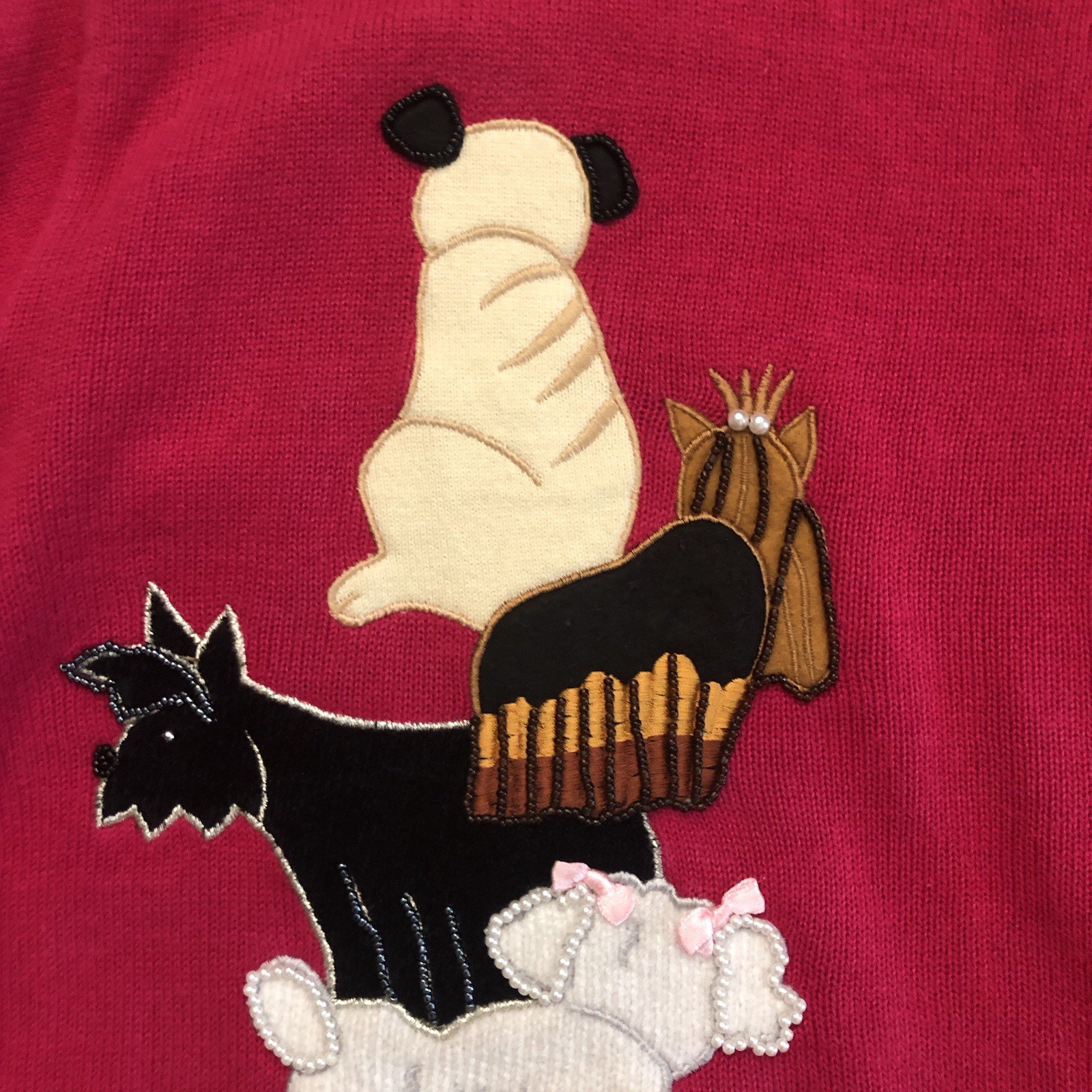 Vintage Berek Dog Show Beaded Embroidered Long Sleeves Fuchsia Sweater size 2X