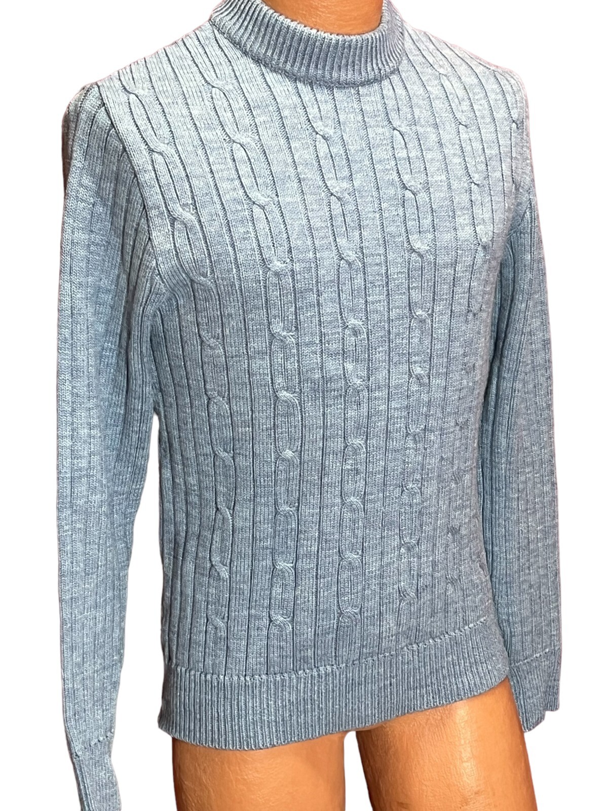 Vtg 60s Sweater Blue CABLE KNIT EUC M Mens Montgomery Ward Romania Pine State