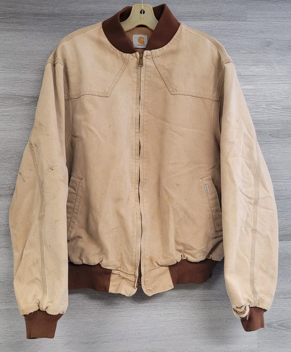 MENS VINTAGE CARHARTT JACKET BROWN CANVAS MESH LINING DISTRESS WORKWEAR MEDIUM