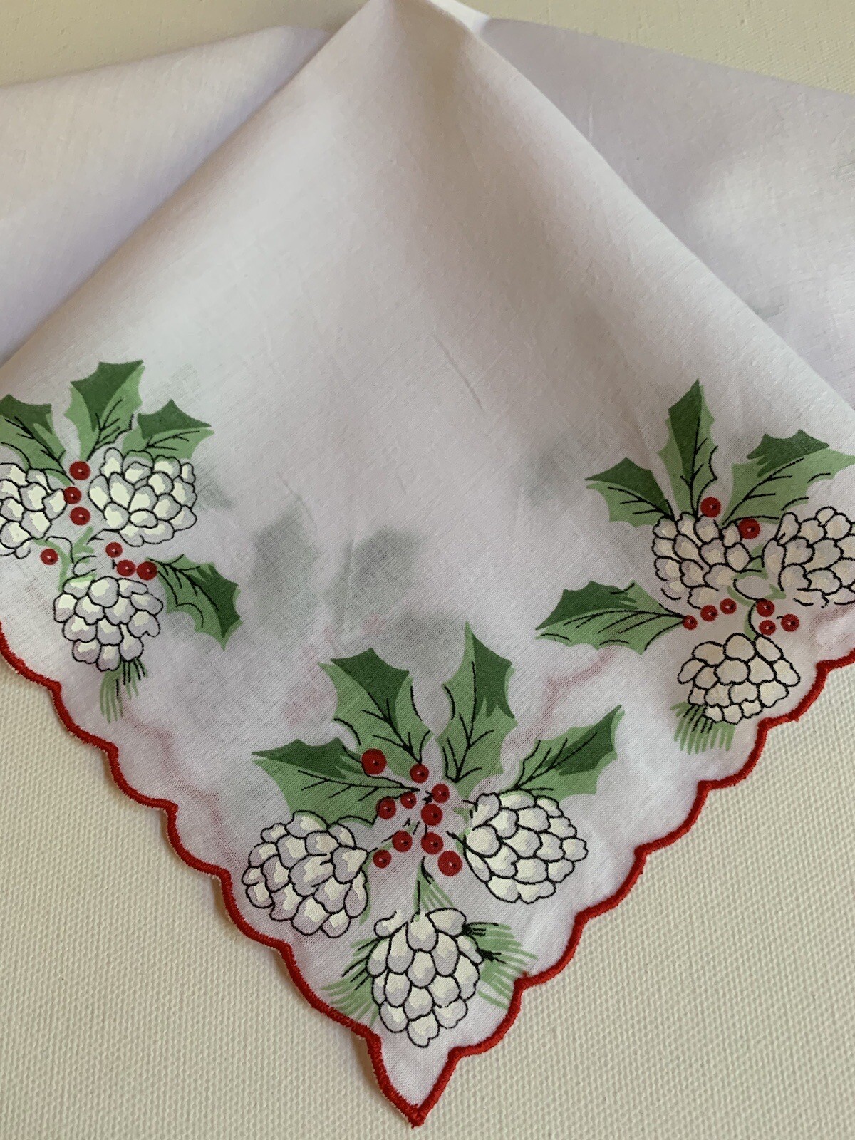 Lovely New LuRay Christmas Hankie Basket Card ~ Mailable Handkerchief Keepsake!