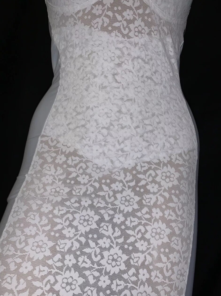 38 DD Vintage New Satin Lace Bra Girdle Full Slip Spandex One Pc Body Shaper