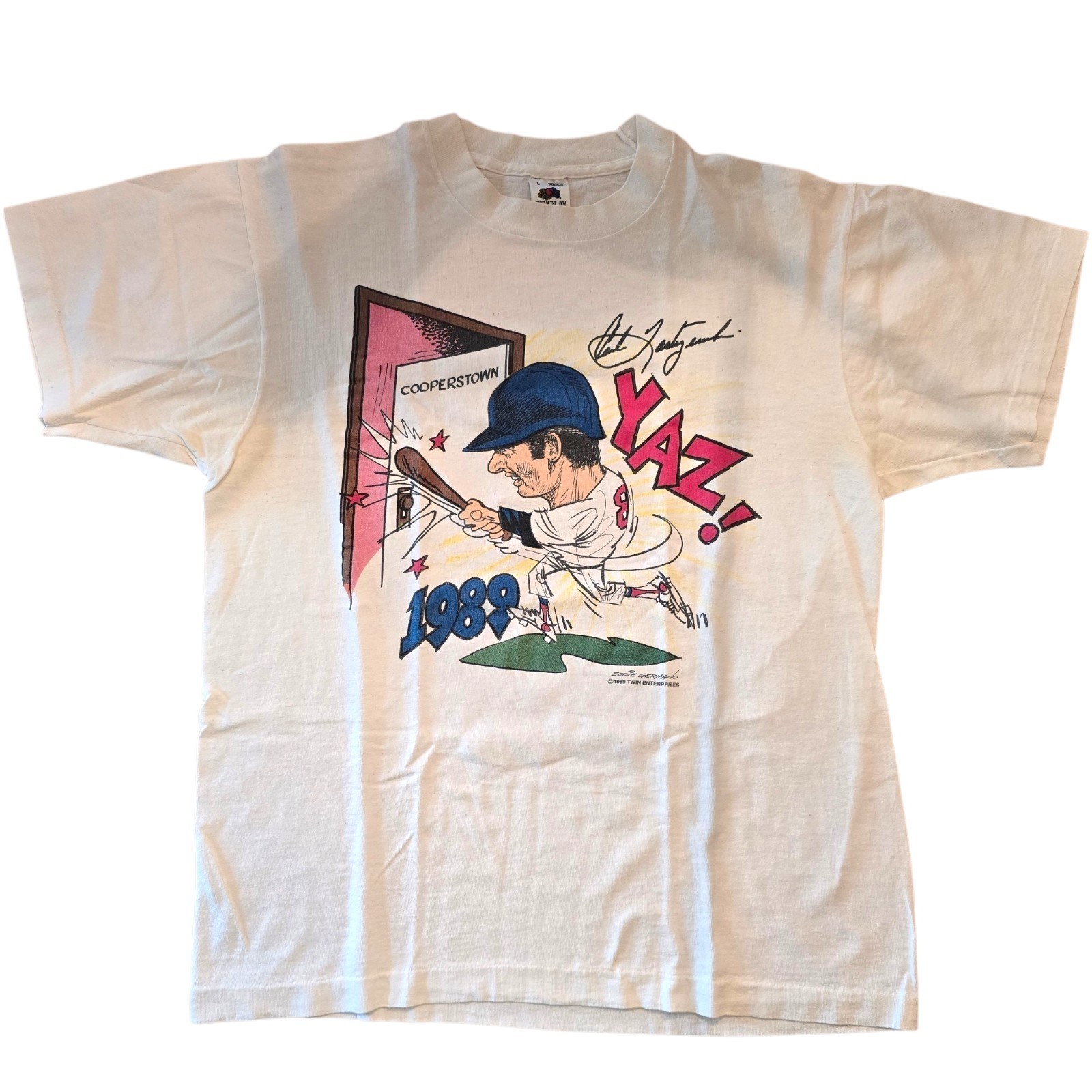 Vtg 80s Red Sox Carl Yastrzemski Caricature T Shirt L Baseball Hall Of Fame
