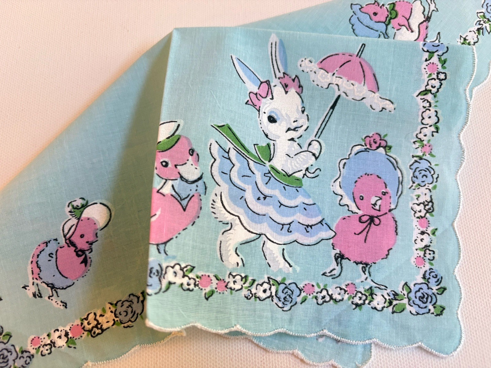 Darling NEW Spring Easter Bunny Handkerchief ~ LuRay Hankie! “Easter Parade”