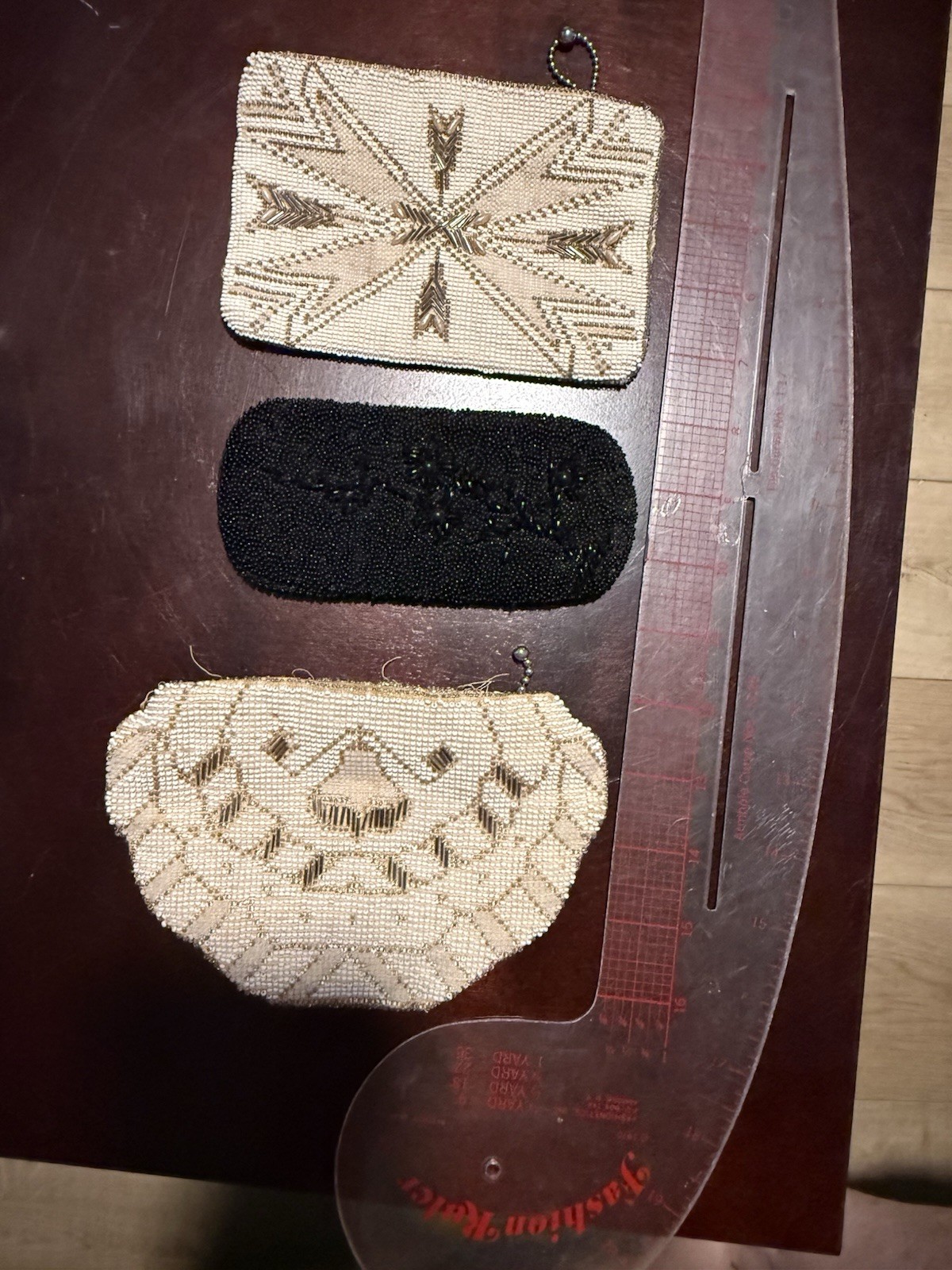 Antique Vintage 20-30’s Czech Art Deco White Beaded Bags&Black Eyeglass Case