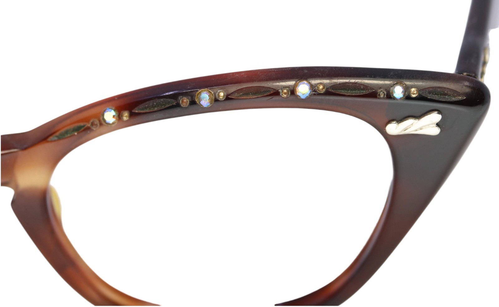VINTAGE GRACELINE USA 44-22 RHINESTONE TORTOISE CAT EYE EYEGLASSES MID CENTURY