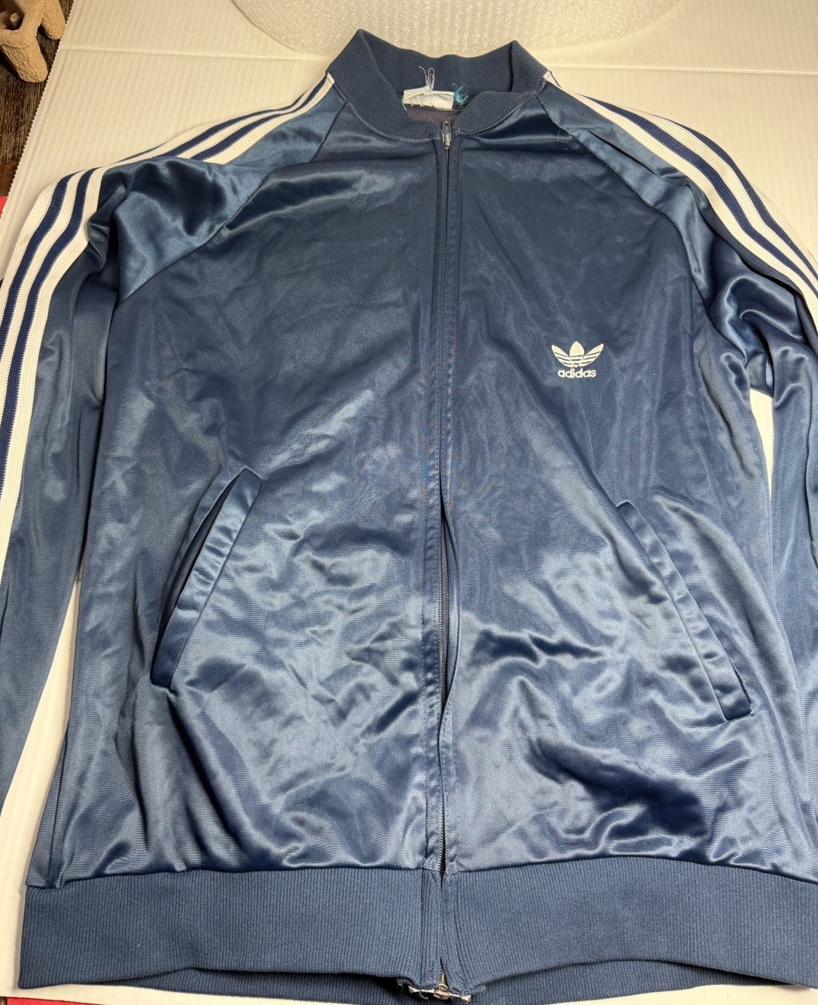 Vintage 80s Adidas ATP Keyrolan Track Jacket Made in USA Light Blue Trefoil Sz L