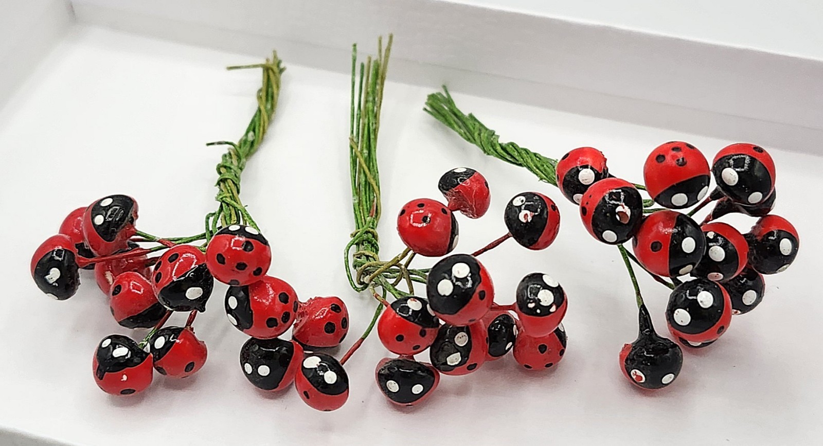 Vintage Lot of Mini Wired Composition Ladybug Decorations for Millinery Hats