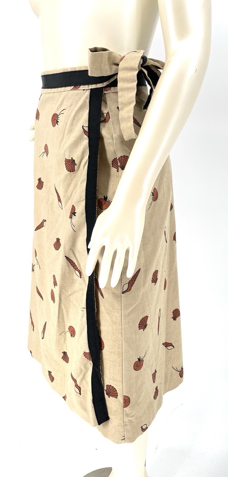Vintage 80s Cotton Blend Coastal Novelty Sea Shell Crab A Line Wrap Skirt Small