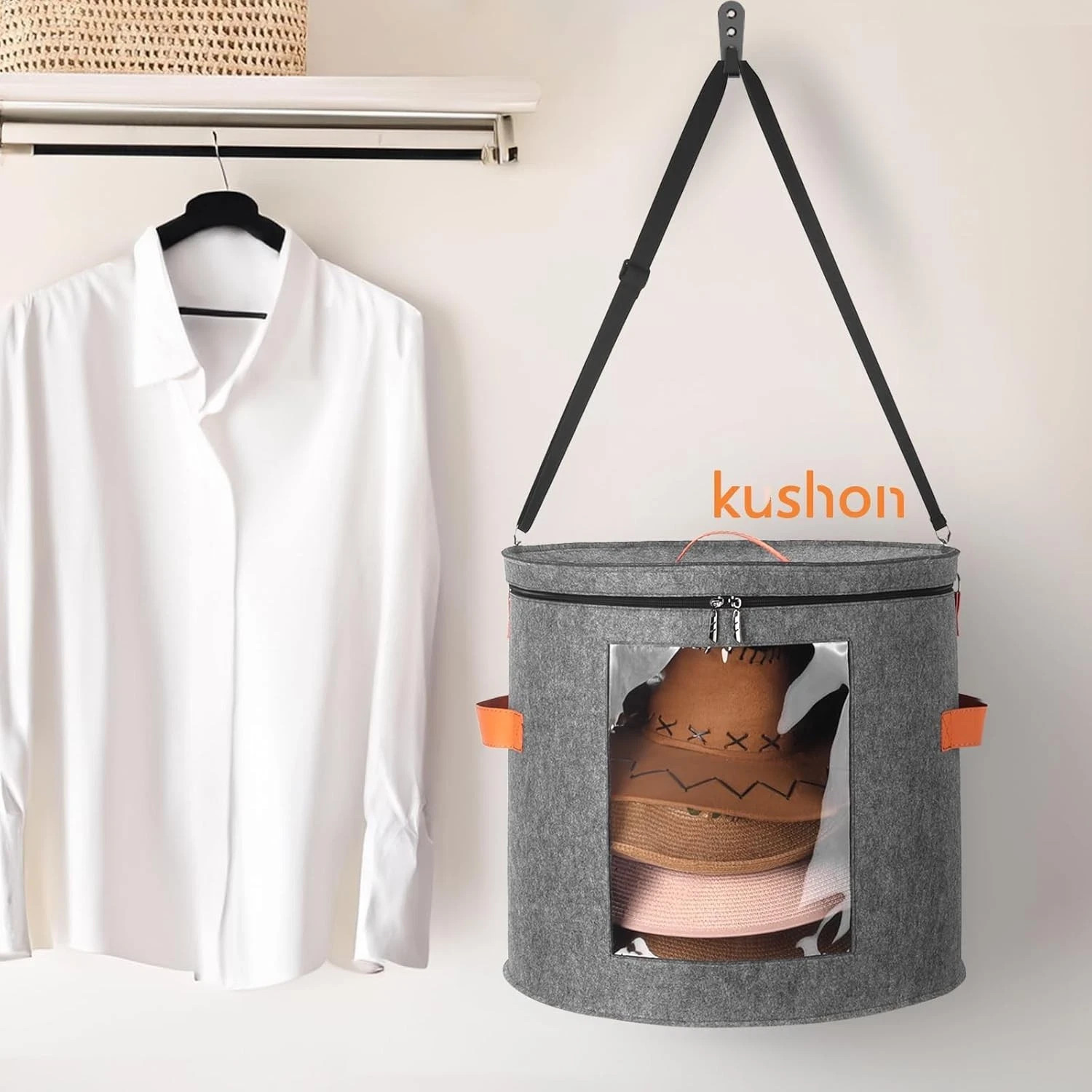 Oversized Hat Storage Box for Women & Men，19″ D x 17″ H Cowboy 001, 001-Grey