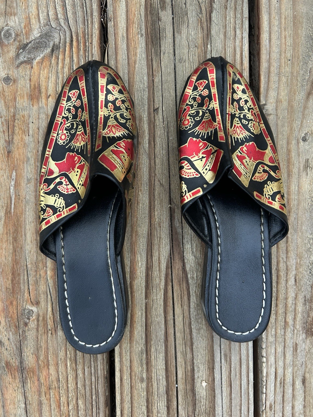 Vintage Egyptian Nefertiti Babouche Slippers Gold Embossed EU 38
