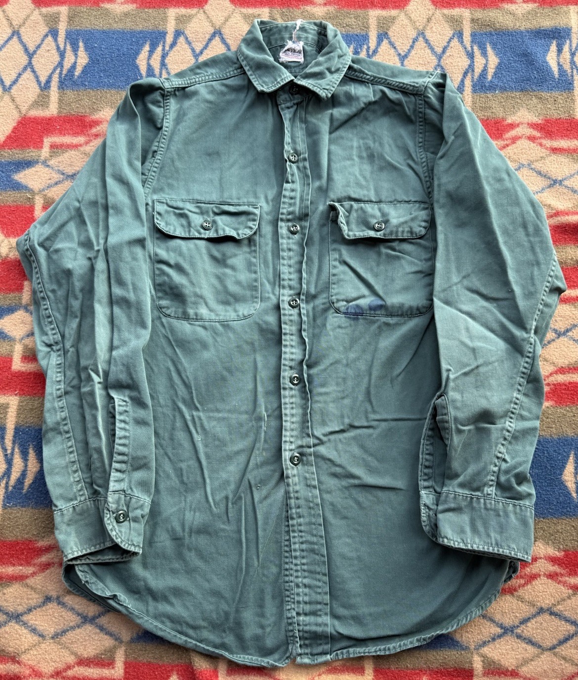 Vintage 1950s Big Yank Sanforized Cotton Work Shirt Sz Medium Tall Green Grunge