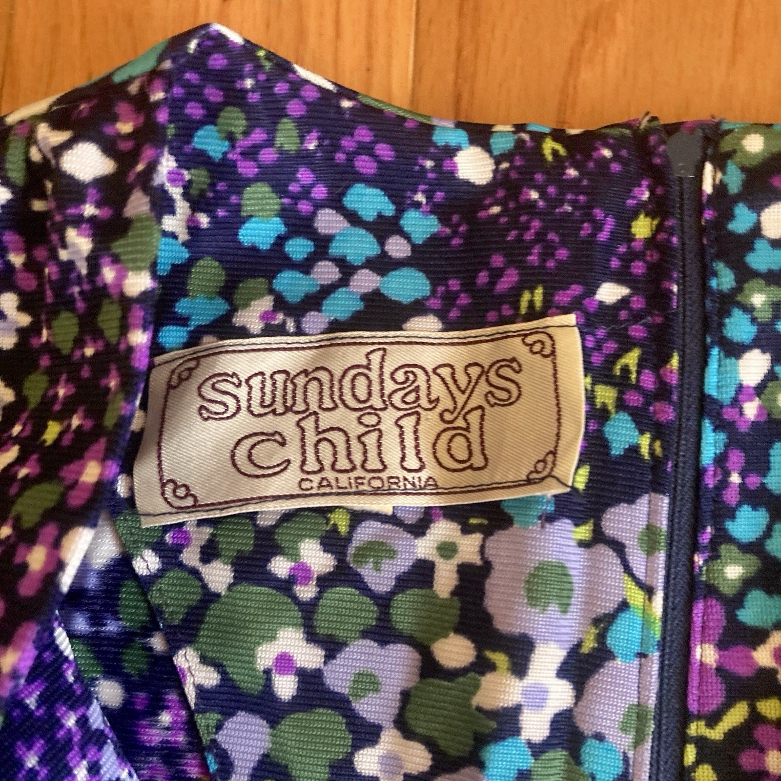 Vintage 60s 70s Sunday’s Child Psychedelic Floral Flower Power Mini Dress Mod