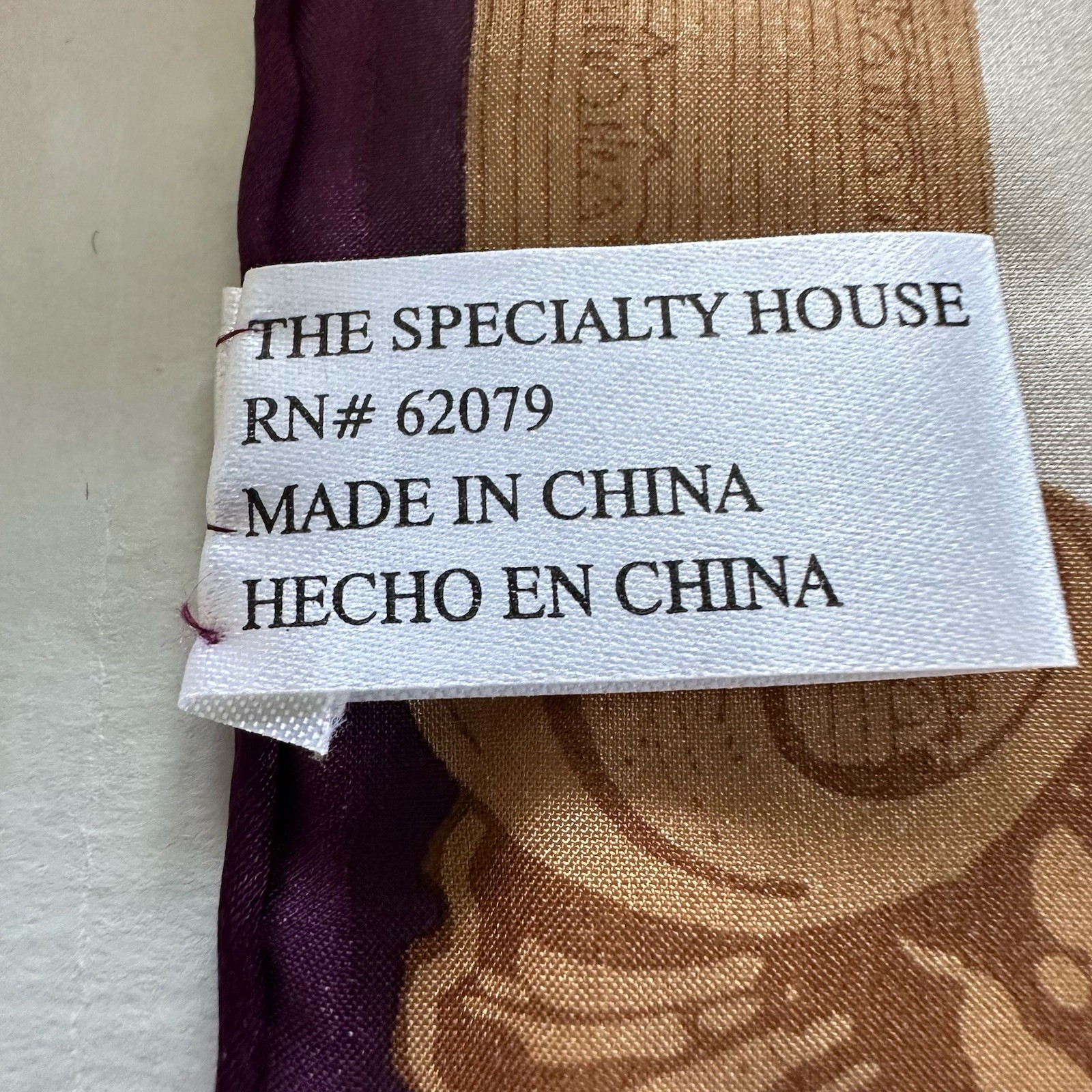 The Specialty House Silk Oblong Scarf Violets w/Purple & Tan Border 11″ x 52″