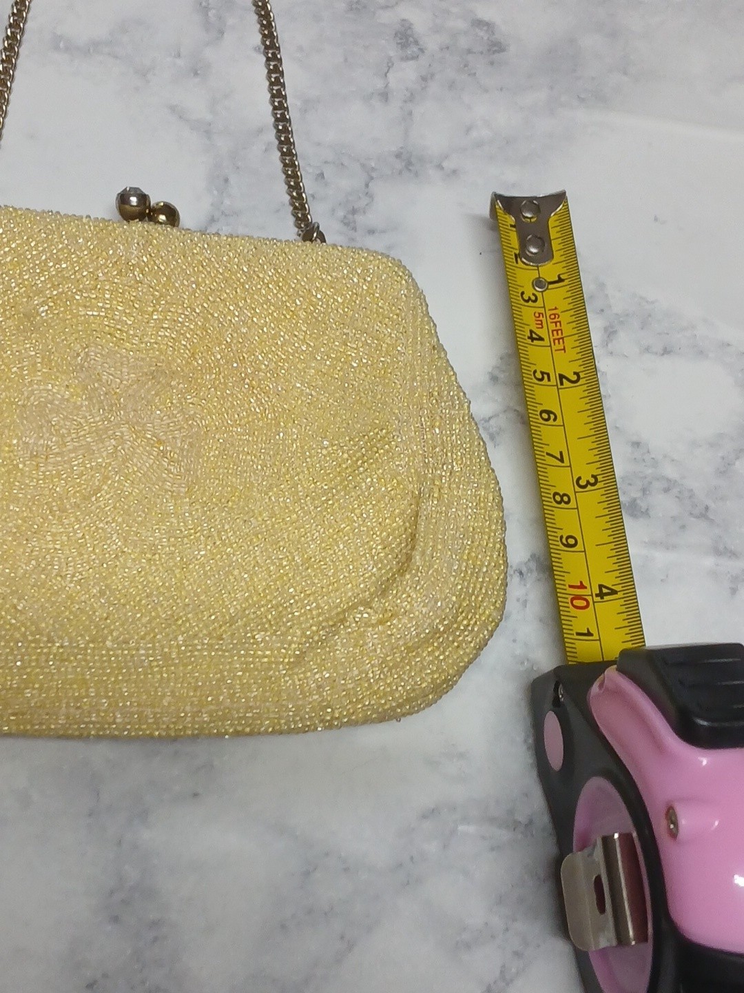 Vintage Magid Yellow Clover Beaded Clutch Purse Evening Bag Japan