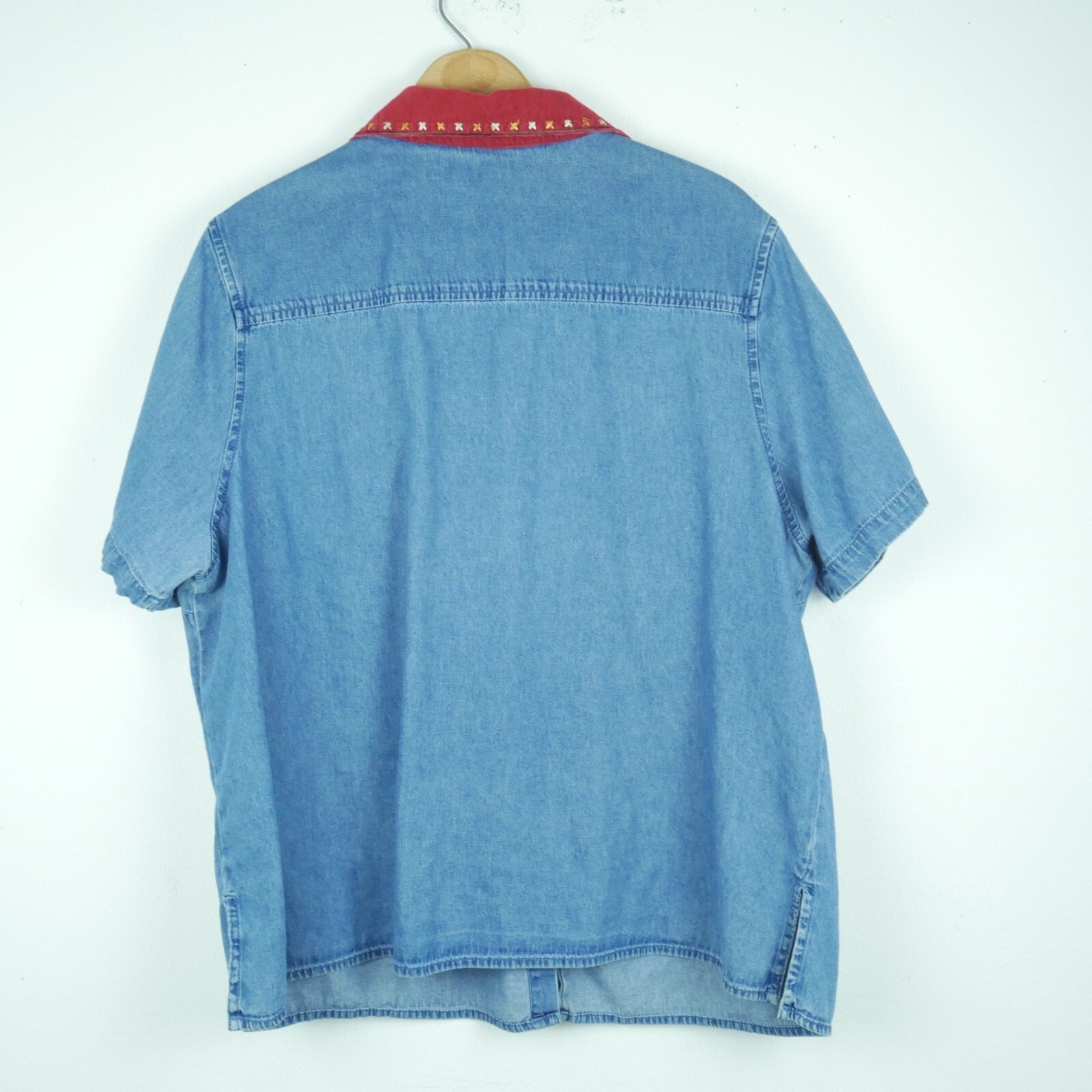 Vintage 18 W Top Chambray Embroidered Fall Pumpkins Grannycore Cottagecore