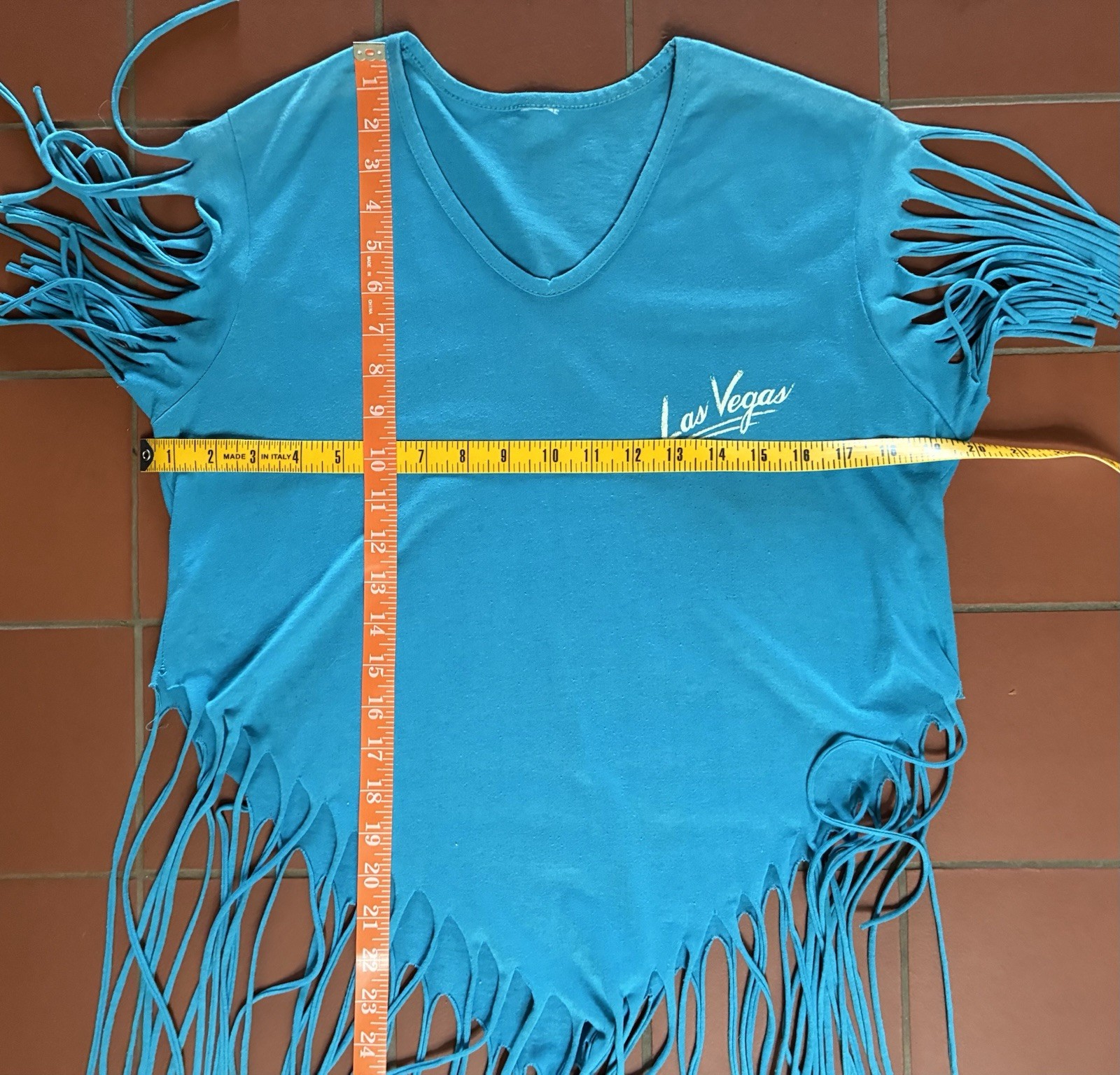 Vintage 80s 90s Las Vegas Teal Fringe Women’s T shirt Single Stitch size M