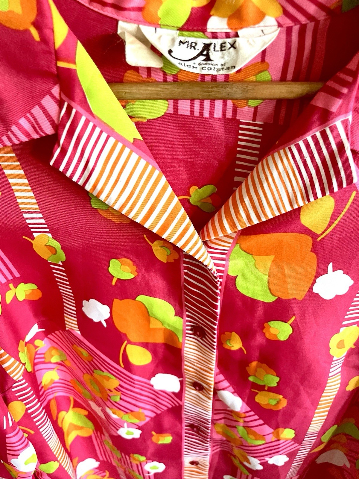 Vtg 1970 Women Alex Colman Tailored Plus Size Button Shirt Mod Psychedelic 1X XL