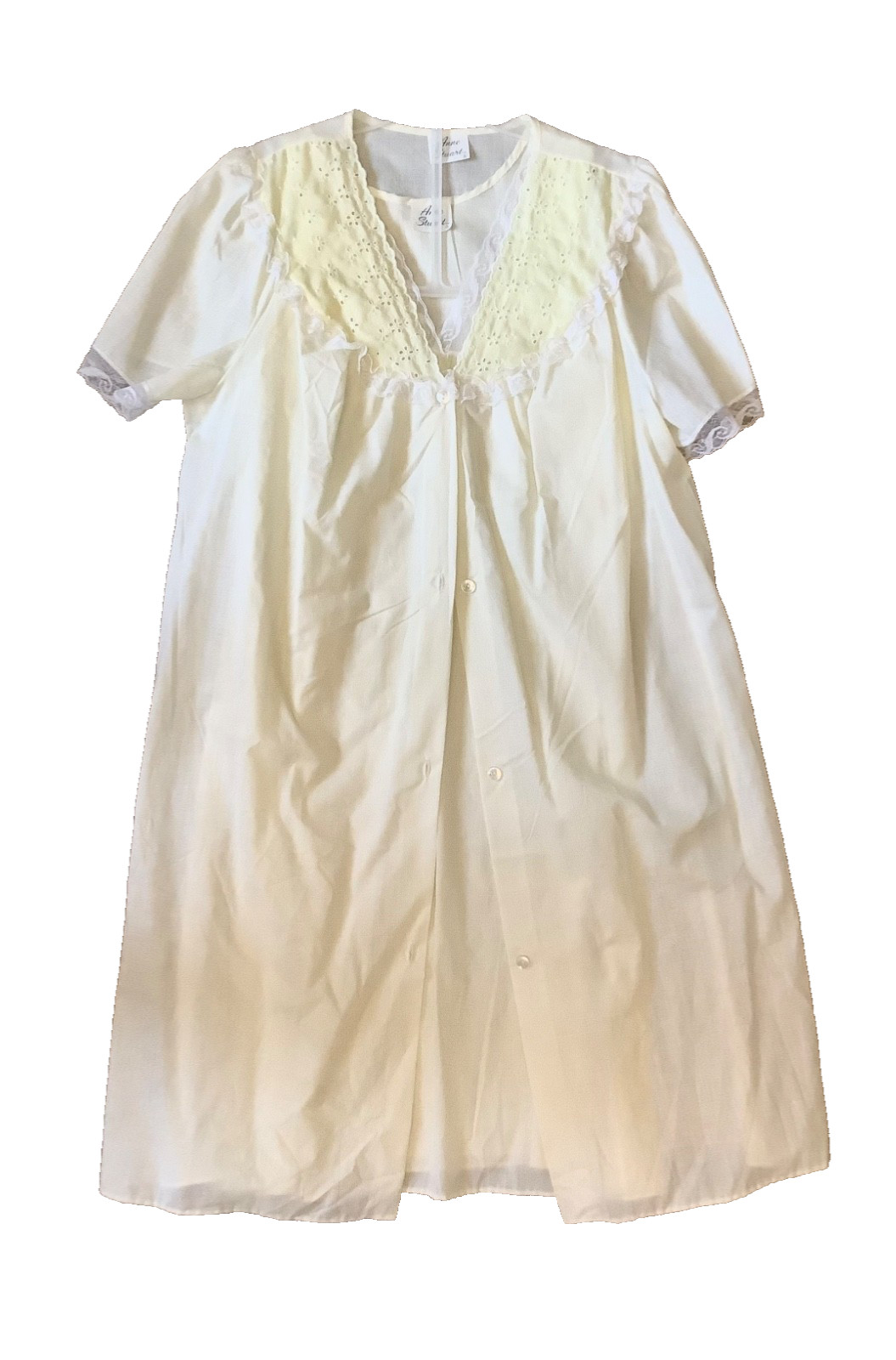 VTG Ann Stuart Small Yellow Night Gown Robe Set Lace Eyelet Cottage Core USA
