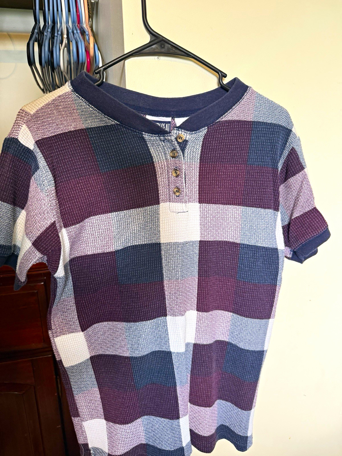 County Seat Nuovo Men’s S Regular Henley Knit T-Shirt Plaid Multicolor Cotton