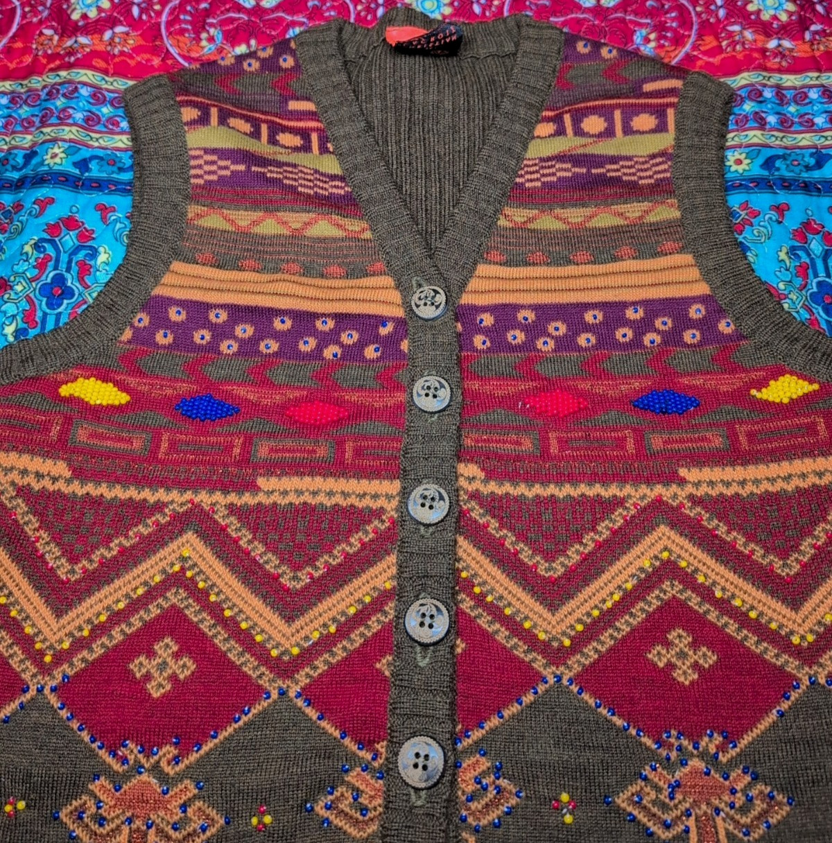 Vintage BAZAR Christian Lacroix Boho Beaded Accent Sweater Vest *See desc for sz