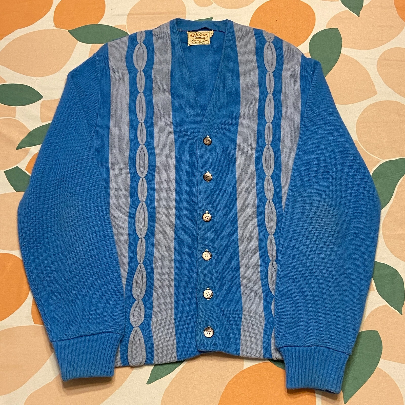 VINTAGE Orlon Campus Luxury Line Cardigan Sweater Adult Medium Blue Washable