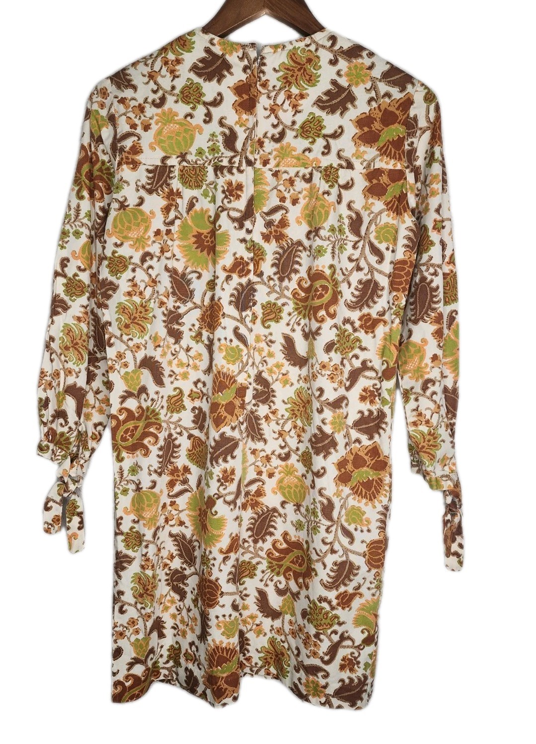 1960s Sears Jr Bazaar Cream and Brown Floral Paisley Print Vintage Dress Size 9P