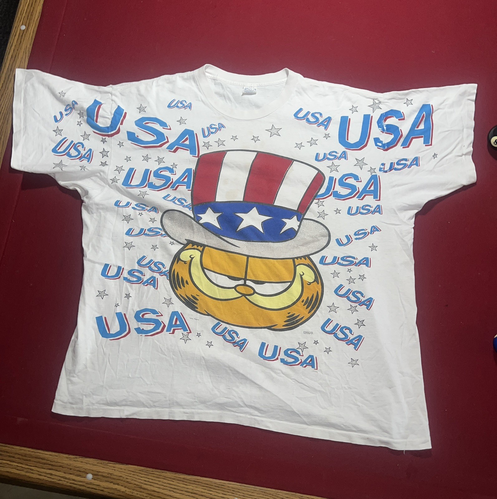 VINTAGE 1996 PAWS FREEZE USA SPARKLE GARFIELD SINGLE STITCH WHITE T-SHIRT 3XL