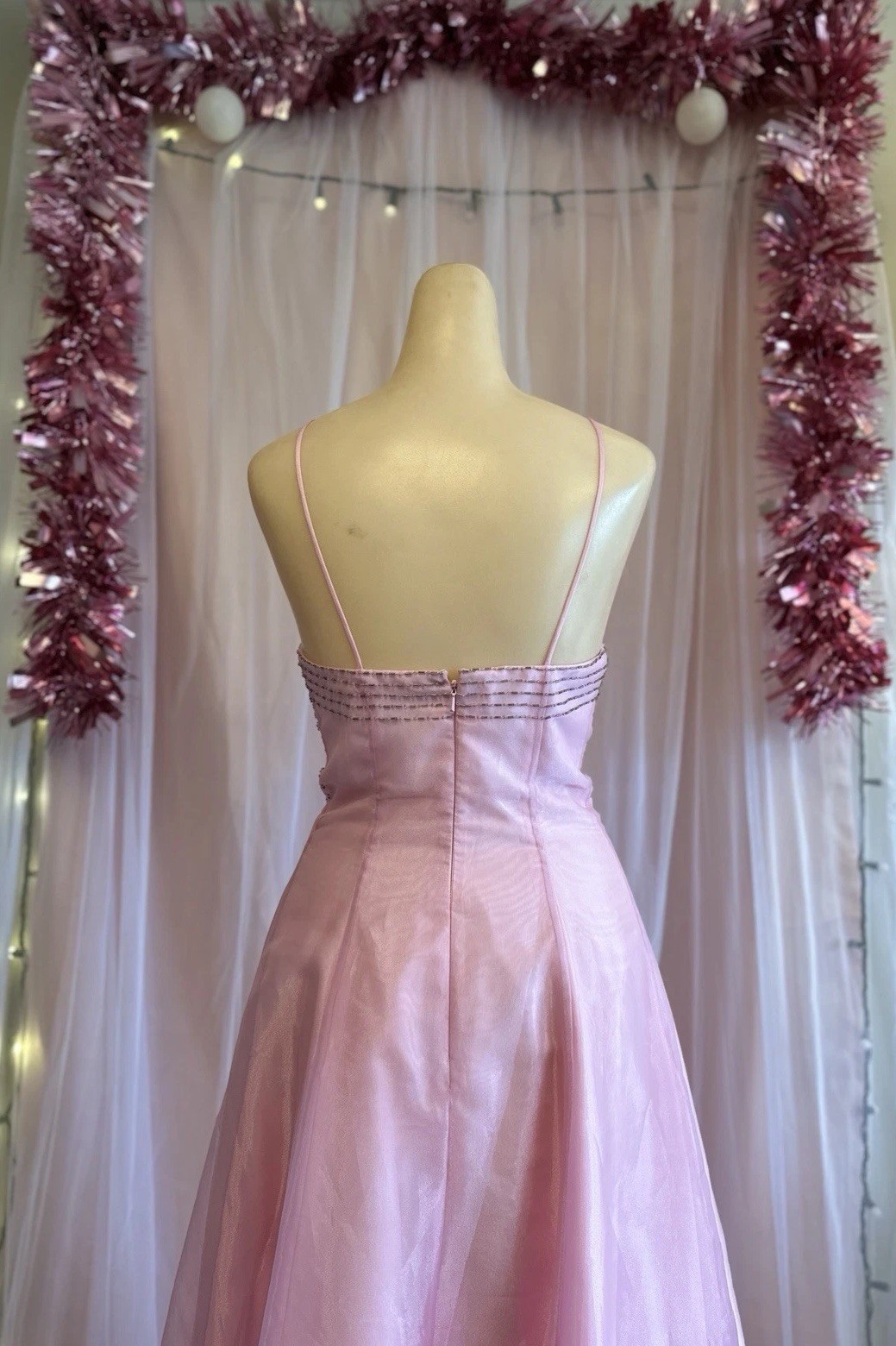 Vintage 90s Y2K 2000s Pink Beaded Prom Formal Dress Fairy Princess XS/S
