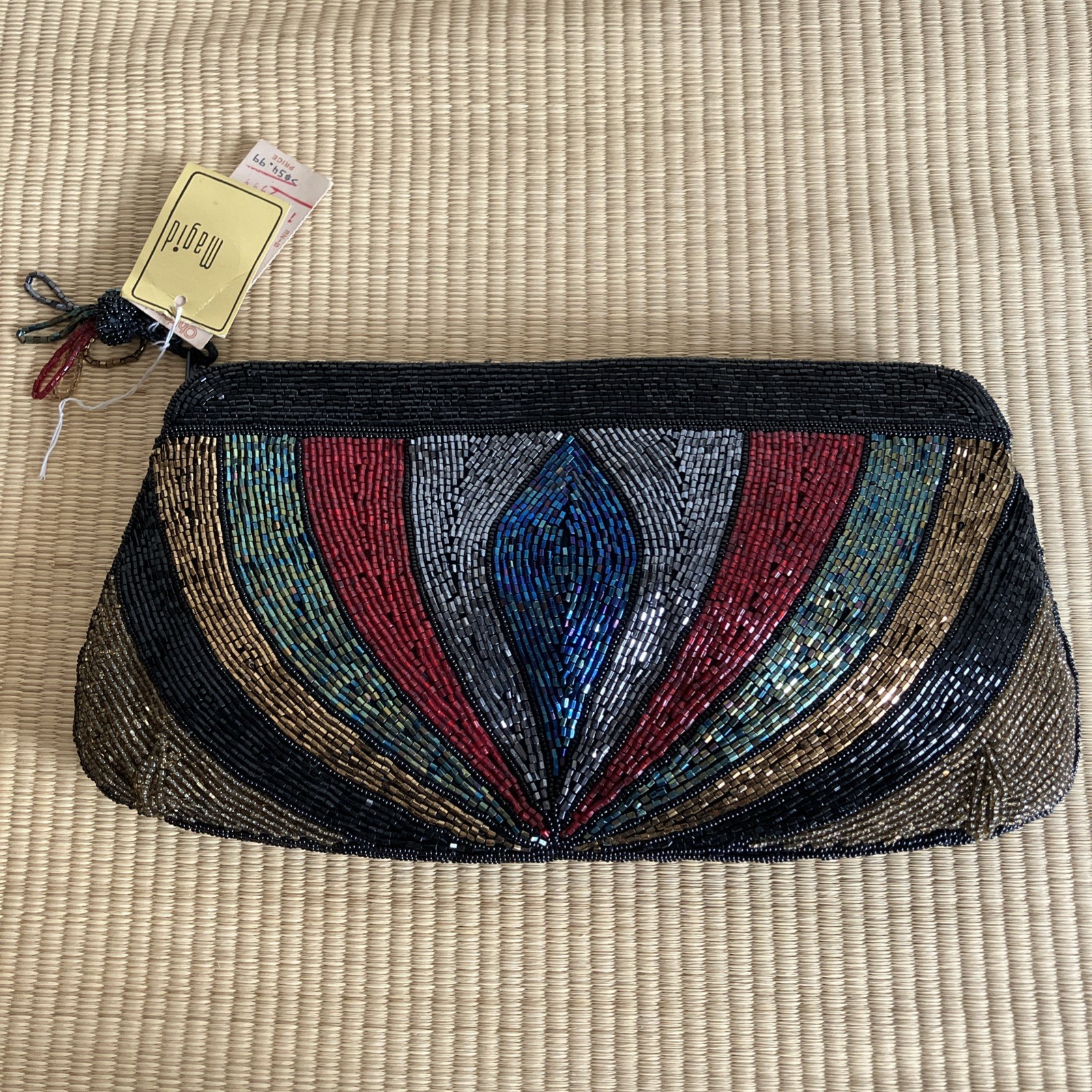Vintage Magid Hand Beaded Multi-color Zipper Fully Beaded 11”x6”