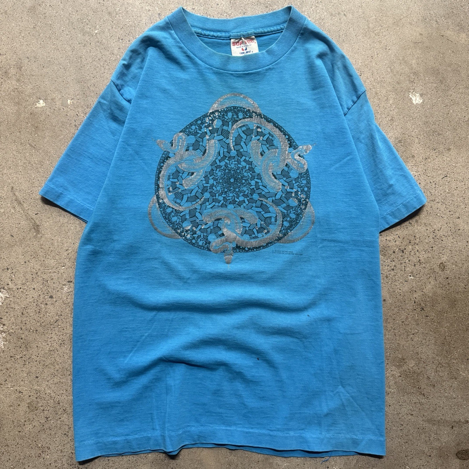 Vintage 80s 90s TeeJays Blue MC Escher Snakes Graphic T-shirt Size Men’s XL