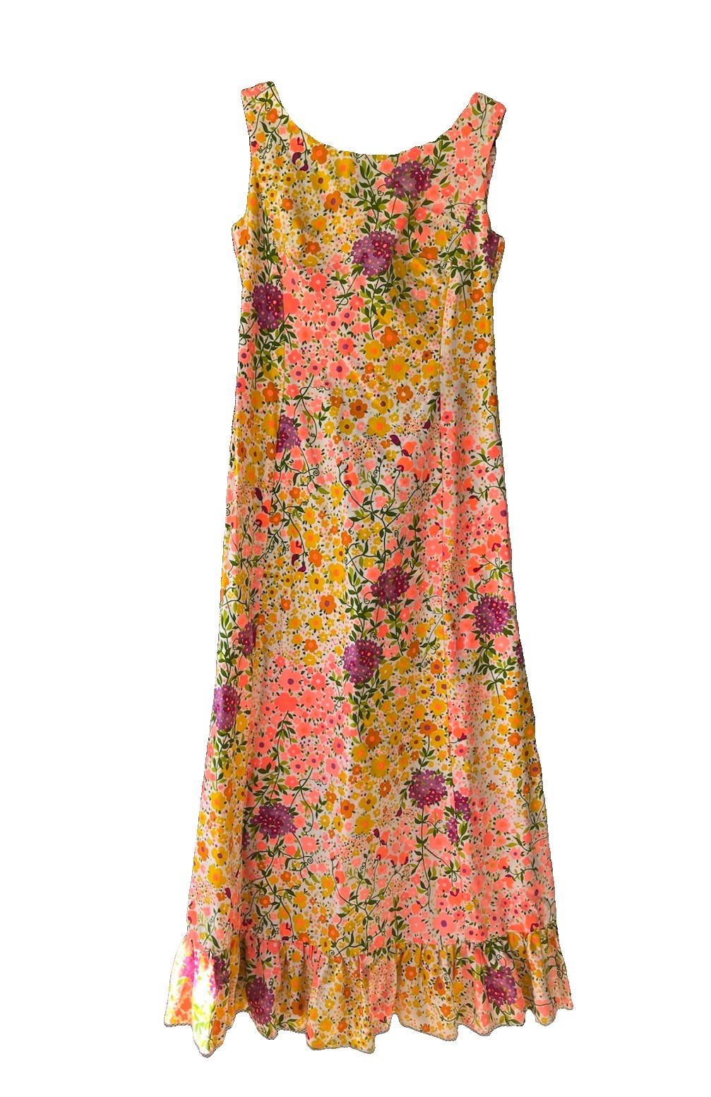 VTG 1960s Alice of California Day Glo Maxi Dress Size M Floral Print Sleeveless