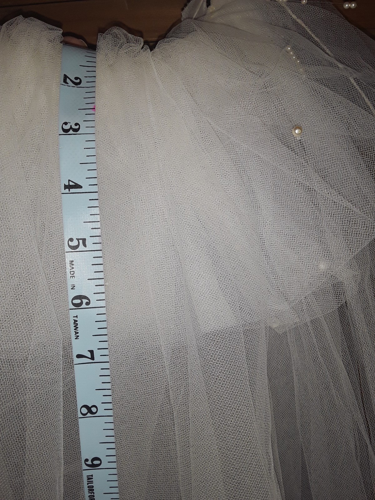 Vintage Wedding Veil Blusher Tulle White Pearls Irridescent Sequin Crown 36″