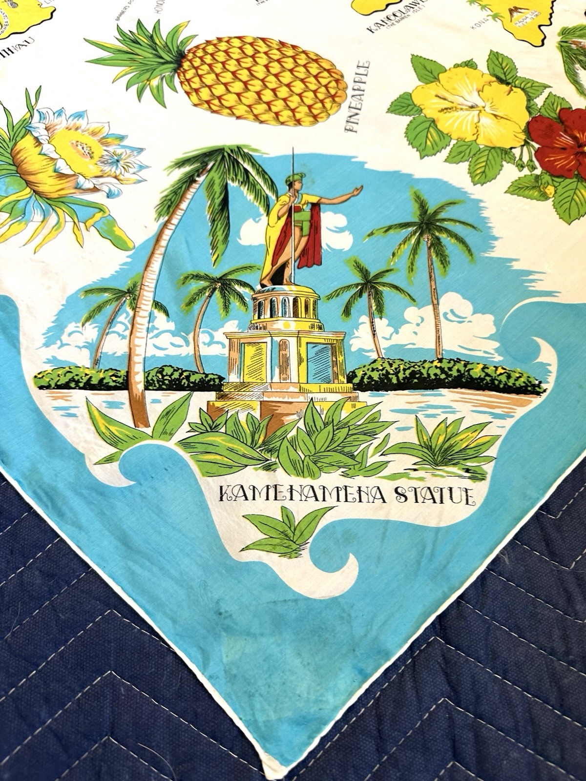 Vintage Tourist Scarf HAWAII Silk/ Rayon Blend /Japan Hula/Hibiscus 50’s /60’s