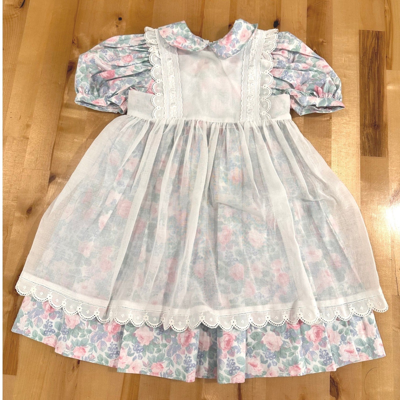 The Children’s Hour Vintage Floral Pinafore Dress Kids T2 Pastel Pink NWOT RARE