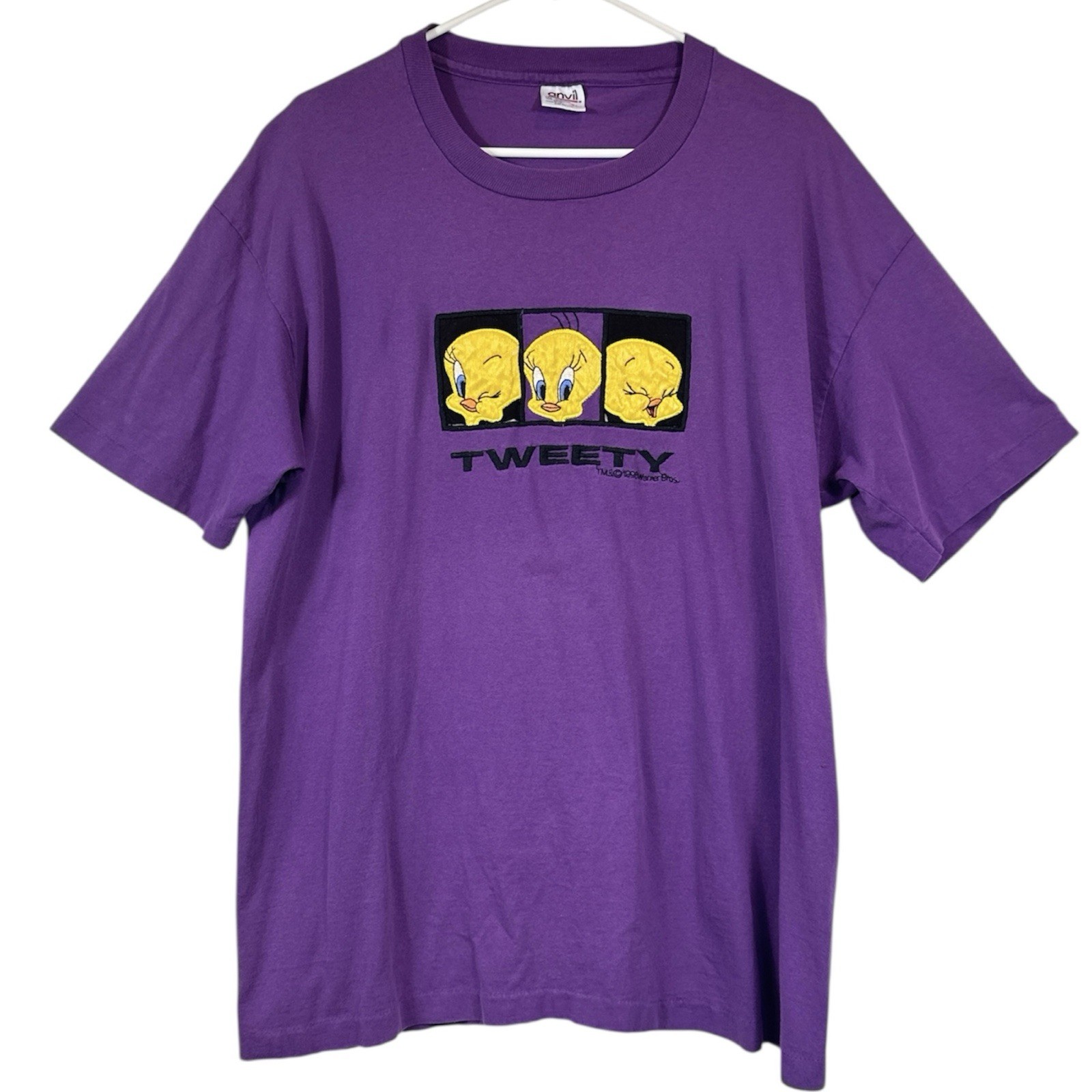 Vintage Anvil 90s Tweety Bird Single Stitch Embroidered Graphic Tee Size XL