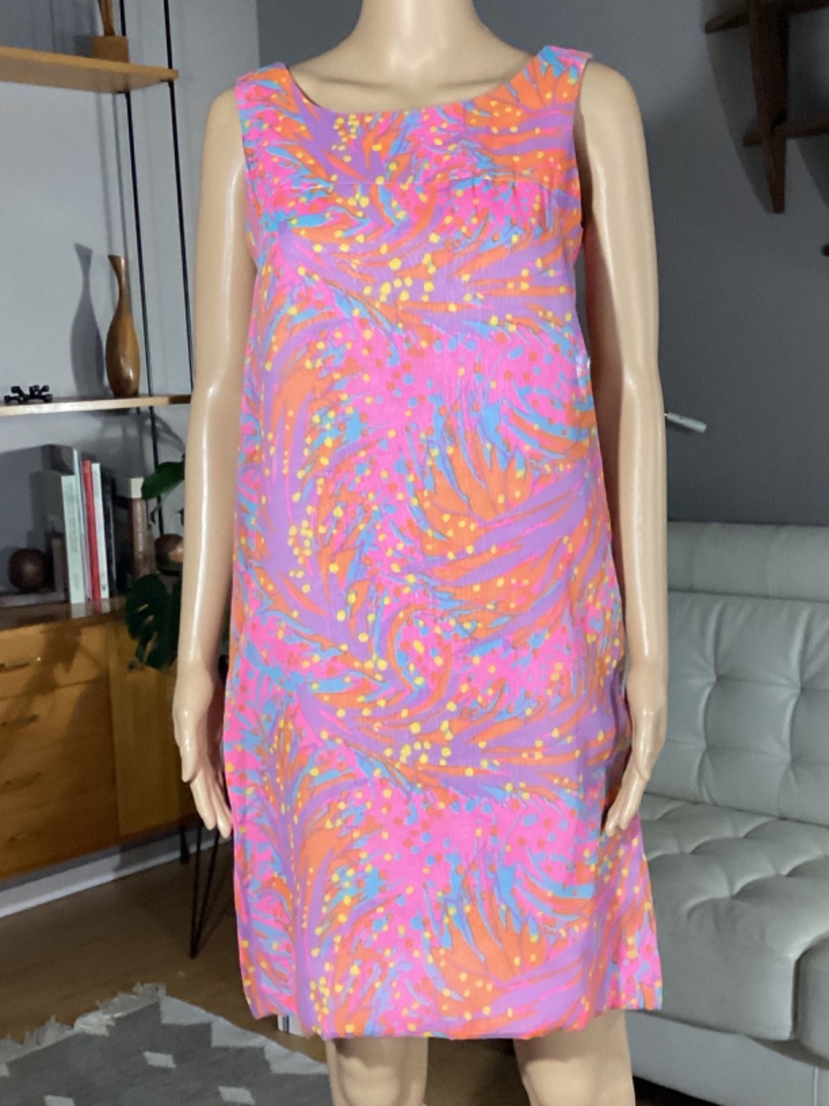 Vintage 1960s Bright Psychedelic Multi Color Shift Dress Bows Mod Women’s M