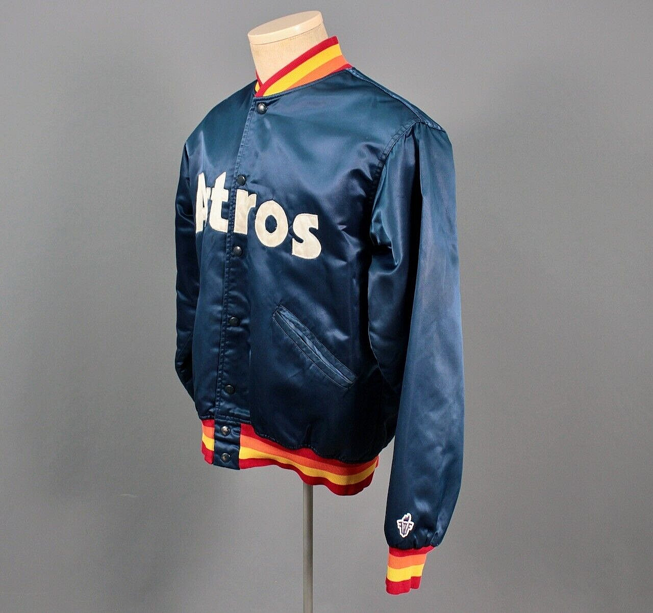 VTG Men’s 1980s Blue Satin Astros Felco Bomber Jacket Sz M 80s Sanchez