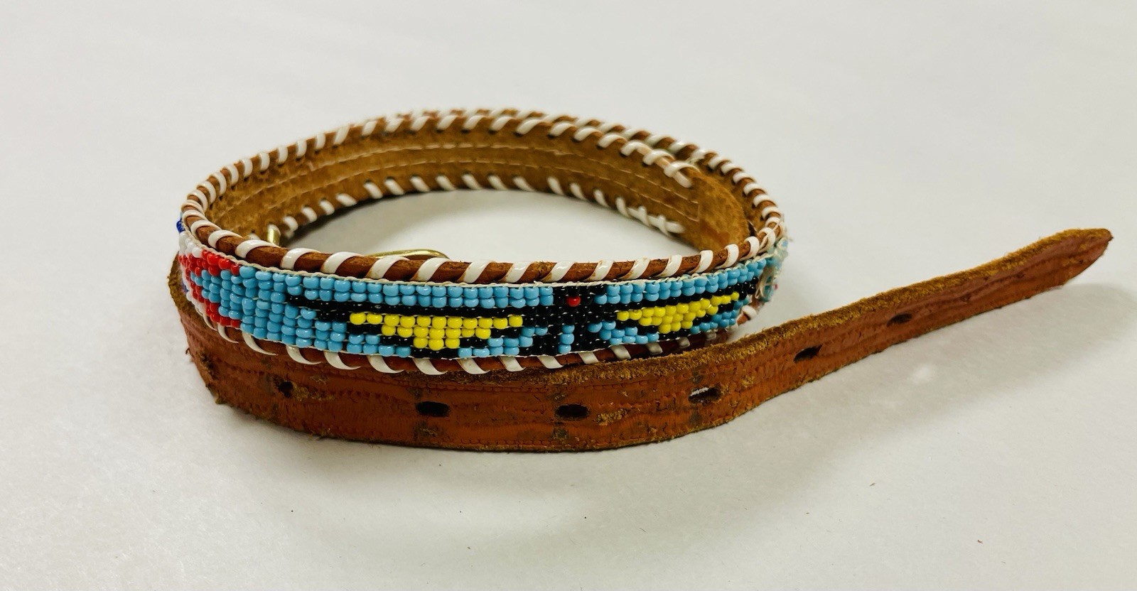 Vintage Native American South Western Leather Seed Bead Belt 38 Inches