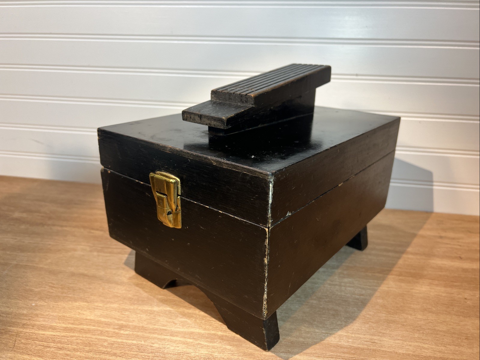 Vintage Wooden Shoe Polishing Box Black