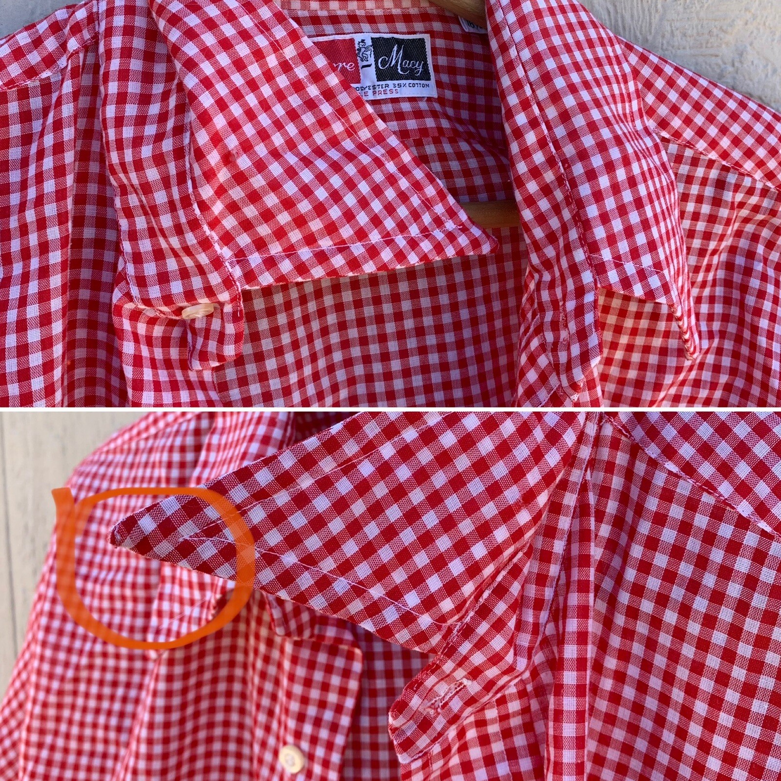 vintage Supre Macy red white gingham shirt left chest pocket size 16 1/2 – 33
